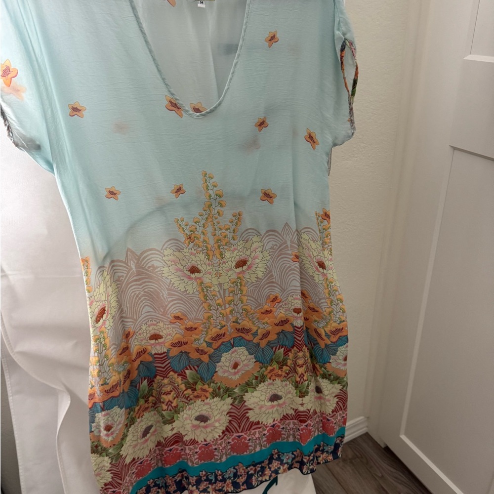 Johnny Was Relaxed Graphic Tunic in Green and Blue